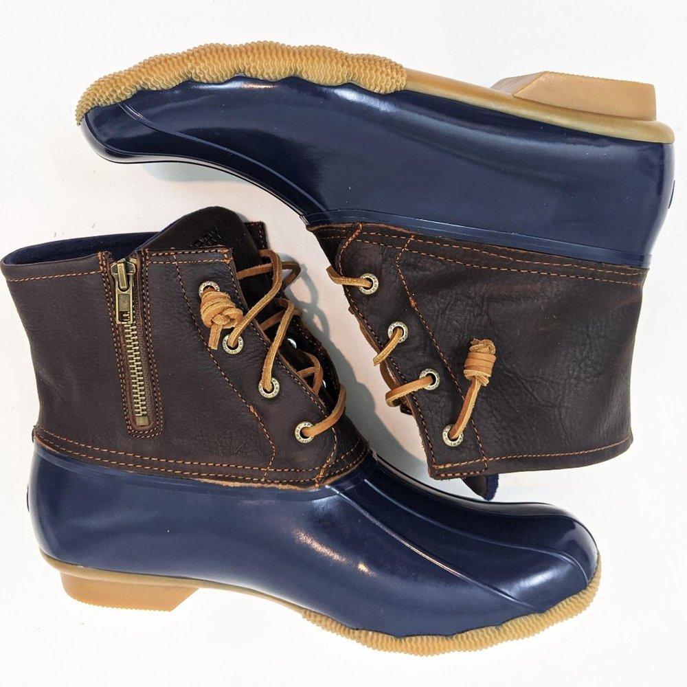 Sperry Saltwater Leather Duck Boots NEW Navy Blue - Picture 7 of 9